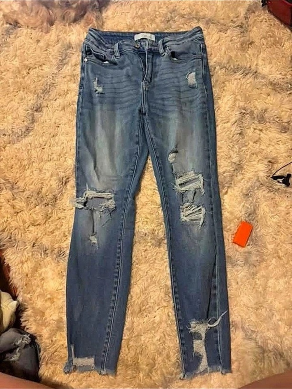 KanCan Mid-Rise Distressed Skinny Jeans Distressed Blue Skinny Jeans